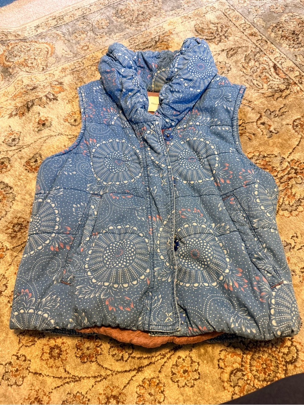 Women’s Quilted Blue Floral Puffer Vest - Cozy Layering Piece